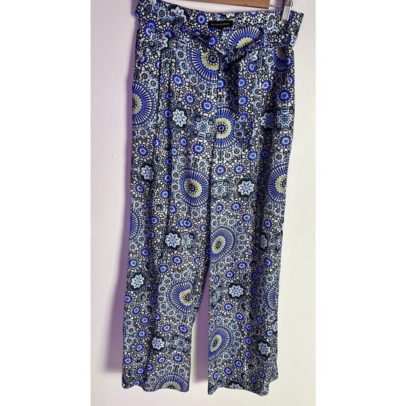 Banana Republic Pleated Blue Floral Boho Wide Leg Belted Sz 2 Silky Pants - Picture 4 of 14